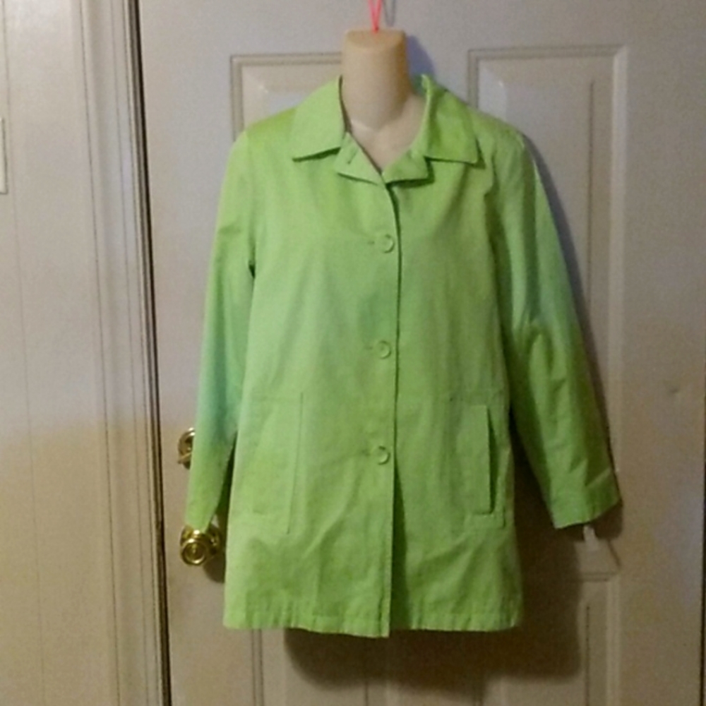 Lime Green Short Trench Coat Plaid Poplin Gingham  Lining Cottagecore